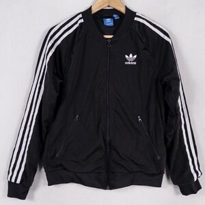 Adidas Track Jacket Women Small Full Zip Black White Stripe Bomber Active Sporty